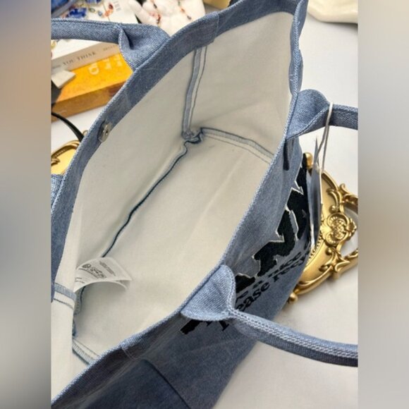 🆕 GANNI 🧿 NWT Washed Blue Embroidered Logo Small Shopper - Picture 9 of 11